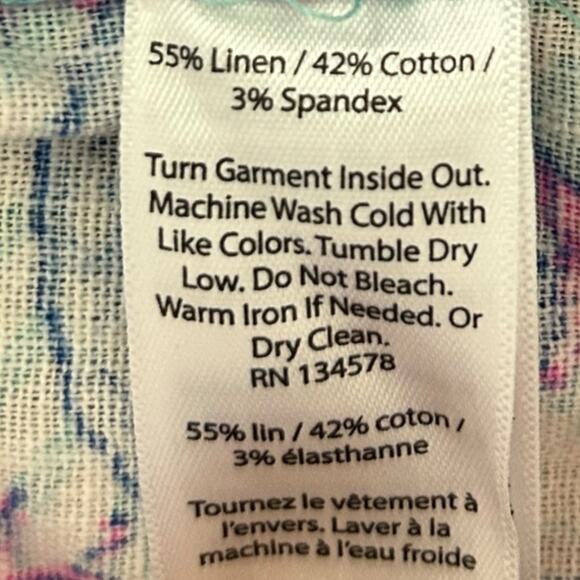 Vineyard Vines Pineapple Print Pant Women's 10 Linen Blend Crop Preppy Pink Blue - Picture 5 of 6